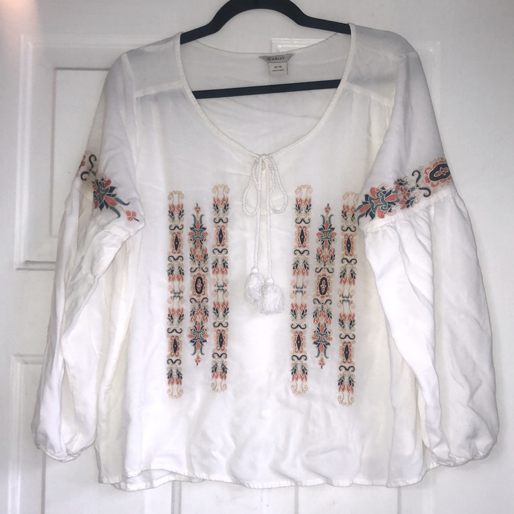 LAST CALL Donating 3/25 Aristotle Embroidered Peasant Tunic Blouse Top M